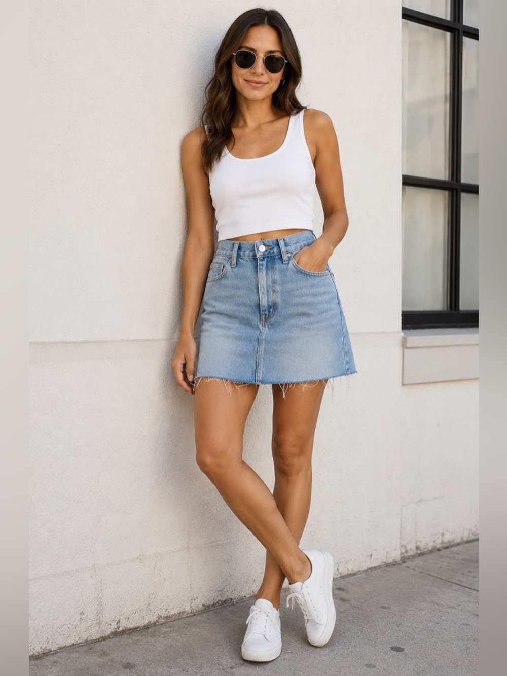Altar'd state denim skirt frayed raw hem size large